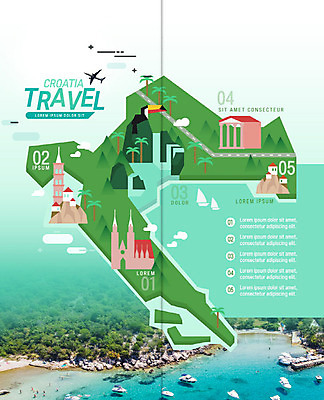 PSD 템플릿 해외 북디자인 출판디자인 내지 리플렛 바다 해외여행 여행 지도 2단접지 북커버 조류 팜플렛 사람없음 크로아티아 유럽여행 랜드마크 크로아티아지도 이미지템플릿 동물 유럽 파일형식