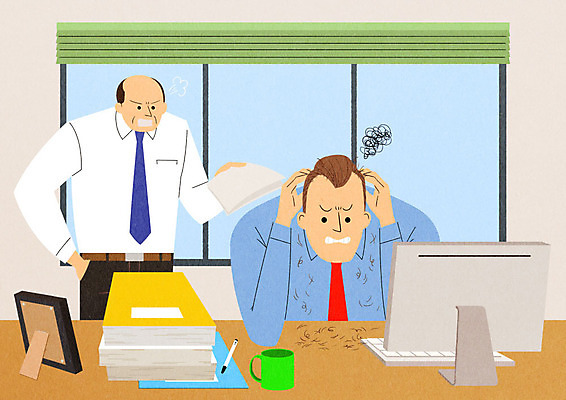 PSD 남자 일러스트 스트레스 성인 두명 컴퓨터 사무실 머리카락 짜증 비즈니스맨 상사 꾸지람 직원 문서 빠짐 탈모 탈모클리닉 성인남자만 국내일러스트 감정 비즈니스 사람 전자제품 머리 직장인 체벌 클리닉 증상 남자만 성인만 파일형식