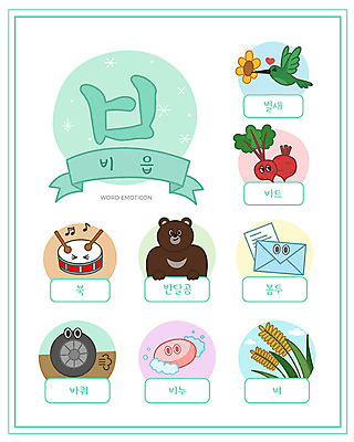 교육 일러스트 봉투 한글 사람없음 단어 세트 벼 바퀴 북 한글교육 비누 낱말카드 이모티콘 반달곰 벌새 비읍 비트 에듀 스쿨팩 워크북 국내일러스트 AI파일 문자 채소 교재 타악기 곡류 위생용품 교구 자음 에듀케이션 파일형식 벡터