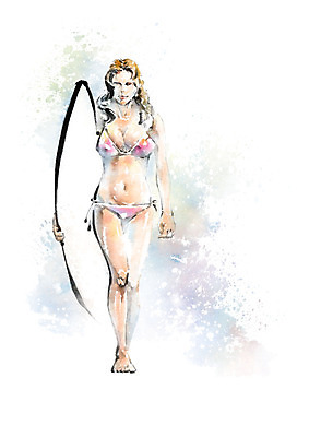 PSD 여자 파도 바다 일러스트 캘리그라피 레저 붓터치 한명 성인 여름 파란색 여름휴가 바캉스 비키니 서핑보드 서핑 시원함 번짐 성인여자한명만 국내일러스트 1 계절 수영복 컬러 휴가 사람 수상스포츠 보드_스포츠 여자한명만 성인여자만 파일형식 효과 여름_계절