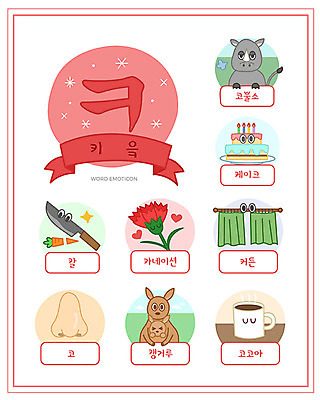 교육 일러스트 한글 사람없음 단어 세트 케이크 커튼 칼 카네이션 한글교육 코 캥거루 코뿔소 코코아 낱말카드 에듀 키읔 스쿨팩 워크북 국내일러스트 AI파일 문자 꽃 음료 포유류 교재 디저트 신체부위 교구 자음 에듀케이션 파일형식 벡터