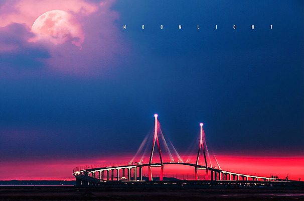 PSD 구름 편집 편집이미지 바다 야경 하늘 사람없음 야외 도시풍경 컬러풀 노을 달 화려 신비 인천 인천대교 가교 이미지편집 자연요소 건축물 컬러 컨셉 한국 풍경 다리_건축물 도시 야간 파일형식 풍경_경치