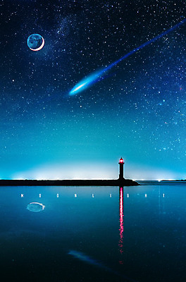 PSD 편집 편집이미지 별 바다 야경 밤하늘 등대 사람없음 야외 파란색 빛 컬러풀 제주도 고요 달 화려 야간 유성 성산항 이미지편집 자연요소 컬러 컨셉 하늘 한국 항구 성산읍 파일형식 풍경_경치