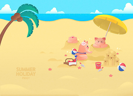 바다 두마리 일러스트 여름음식 수박 타이포그라피 해변 사람없음 여름 여름휴가 바캉스 모래사장 야자수 바구니 파라솔 돼지 비치볼 삽 모래성 돼지캐릭터 모래놀이 제철과일 국내일러스트 AI파일 나무 문자 계절 음식 모래 동물캐릭터 2 과일 공 포유류 놀이 휴가 바캉스용품 제철 파일형식 벡터 여름_계절