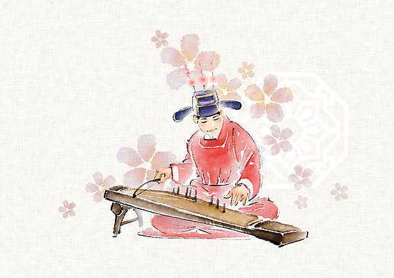 PSD 한국전통 전통 문양 남자 꽃 연주 일러스트 캘리그라피 붓터치 국악기 국악 한명 사람 앉기 성인 연주자 한복 번짐 관모 아쟁 성인남자한명만 국내일러스트 식물 1 악기 음악 모션 현악기 한국 음악가 전통의상 남자한명만 성인남자만 파일형식 효과