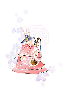 PSD 한국전통 전통 문양 남자 꽃 연주 일러스트 캘리그라피 붓터치 국악기 국악 한명 사람 앉기 성인 빨간색 연주자 한복 번짐 해금 성인남자한명만 국내일러스트 식물 1 악기 음악 컬러 모션 현악기 한국 음악가 전통의상 남자한명만 성인남자만 파일형식 효과