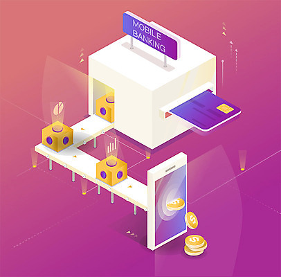 분홍색 일러스트 그래프 사람없음 금융 스마트폰 달러 주황색 자료 신용카드 입체 모던 상승 심플 전자 아이소메트릭 전송 모바일뱅킹 컨베어밸트 국내일러스트 AI파일 컬러 컨셉 돈 경제 핸드폰 스마트기기 기계 뱅킹 파일형식 벡터