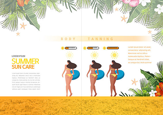 PSD 템플릿 표지디자인 북디자인 출판디자인 여자 꽃 내지 리플렛 북커버 팜플렛 성인 세명 여름 여름휴가 바캉스 비키니 뷰티 주황색 선탠 선크림 야자수잎 성인여자만 트로피컬아트 패들보드 이미지템플릿 식물 계절 수영복 컬러 잎 휴가 사람 화장품 서핑 그림 여자만 성인만 파일형식 여름_계절