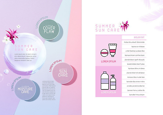 PSD 템플릿 표지디자인 북디자인 출판디자인 꽃 내지 리플렛 분홍색 북커버 팜플렛 사람없음 여름 여름휴가 바캉스 뷰티 화장품 선크림 로션 이미지템플릿 식물 계절 컬러 휴가 파일형식 여름_계절