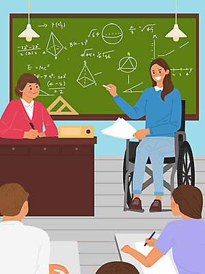 직업 여자 교육 남자 일러스트 교실 설명 사람 여러명 교사 구직 장애인 직업체험 문제풀기 국내일러스트 AI파일 다수 컨셉 학교 모션 학습 체험학습 장애 파일형식 벡터