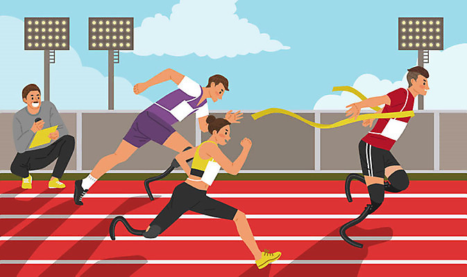 직업 여자 남자 일러스트 사람 여러명 빨간색 달리기 구직 감독 장애인 직업체험 달리기선수 의족 국내일러스트 AI파일 컬러 다수 컨셉 모션 체험학습 육상선수 장애 파일형식 벡터