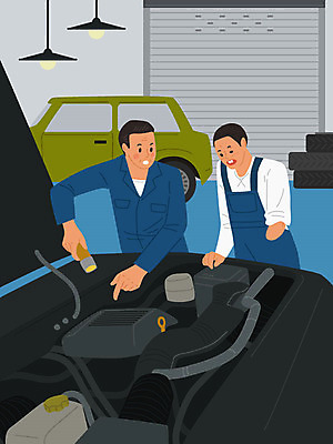 직업 교육 남자 일러스트 자동차 사람 두명 파란색 구직 체험 가르침 수리 장애인 직업체험 자동차엔지니어 카센터 남자만 국내일러스트 AI파일 육상교통 컬러 컨셉 체험학습 센터 엔지니어 장애 파일형식 벡터