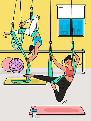 여자 몸매관리 다이어트 일러스트 요가 건강 사람 성인 취미 두명 여름 운동복 노란색 건강관리 매트 짐볼 준비 학원 살빼기 플라잉요가 성인여자만 국내일러스트 AI파일 웰빙 옷 계절 교육 컬러 관리 여자만 성인만 파일형식 벡터