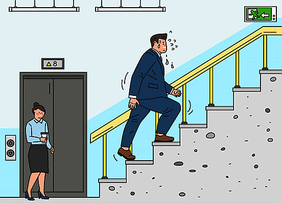 여자 남자 다이어트 일러스트 회사 하늘 건강 사람 성인 두명 건물 여름 운동 건강관리 계단 직장인 비즈니스맨 비즈니스우먼 웨이트트레이닝 엘리베이터 동료 준비 오르기 열심 성인만 국내일러스트 AI파일 직업 건축물 계절 비즈니스 관계 모션 관리 파일형식 벡터