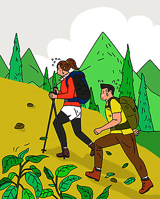 나무 커플 여자 남자 길 다이어트 가방 일러스트 산 건강 사람 성인 두명 초록색 여름 운동 걷기 건강관리 등산 준비 땀 등산로 등산스틱 보람 열심 성인만 국내일러스트 AI파일 식물 잡화 계절 컬러 관계 모션 관리 트래킹 등산용품 파일형식 벡터