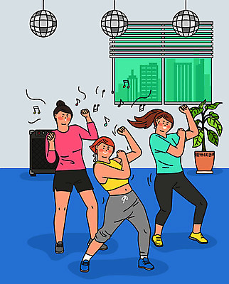 여자 음악 몸매관리 다이어트 일러스트 건강 사람 성인 세명 여름 파란색 운동 건강관리 스피커 춤 즐거움 준비 땀 미러볼 댄스교실 댄스스포츠 성인여자만 국내일러스트 AI파일 계절 감정 스포츠 컬러 음향기기 수업 문화예술 관리 장식 여자만 성인만 파일형식 벡터