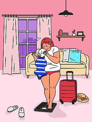 여자 수영복 분홍색 여행 다이어트 일러스트 건강 한명 사람 성인 여름 소파 건강관리 캐리어 여행가방 좌절 몸무게 준비 체중계 성인여자한명만 국내일러스트 AI파일 1 옷 계절 감정 컬러 컨셉 의자 가방 관리 여자한명만 성인여자만 파일형식 벡터