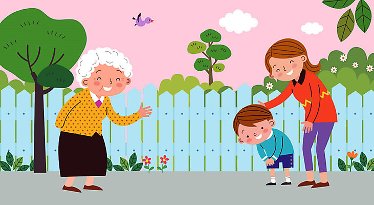 나무 구름 학생 여자 노년 남자 꽃 아들 할머니 어린이 일러스트 조류 엄마 거리 사람 소년 성인 세명 울타리 기쁨 예절 인사 즐거움 노인공경 바른생활 칭찬 스쿨팩 국내일러스트 AI파일 자연요소 식물 동물 감정 가족 담장 파일형식 벡터