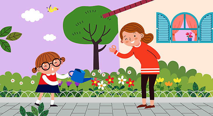 나무 구름 한마리 학생 여자 꽃 딸 화분 어린이 일러스트 창문 가족 조류 엄마 주택 사람 소녀 성인 두명 기쁨 즐거움 화단 정원가꾸기 물뿌리기 칭찬 여자만 스쿨팩 국내일러스트 AI파일 자연요소 식물 동물 1 감정 관계 모션 건물 원예 파일형식 벡터