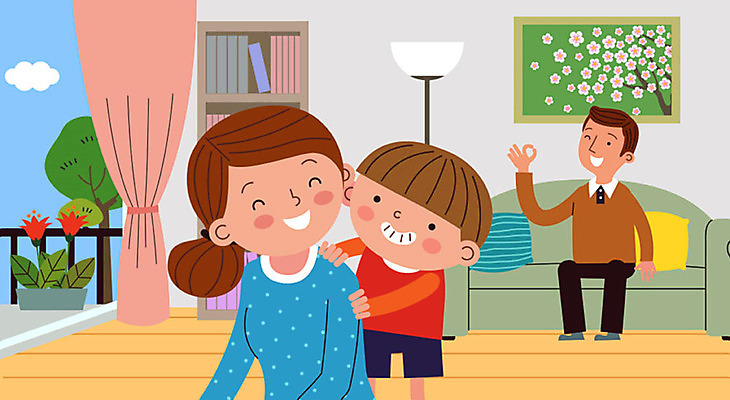 나무 학생 여자 남자 아들 어린이 액자 거실 일러스트 가족 엄마 사람 소년 성인 세명 소파 화목 기쁨 마사지 아빠 즐거움 효도 칭찬 스쿨팩 국내일러스트 AI파일 식물 감정 컨셉 의자 관계 파일형식 벡터