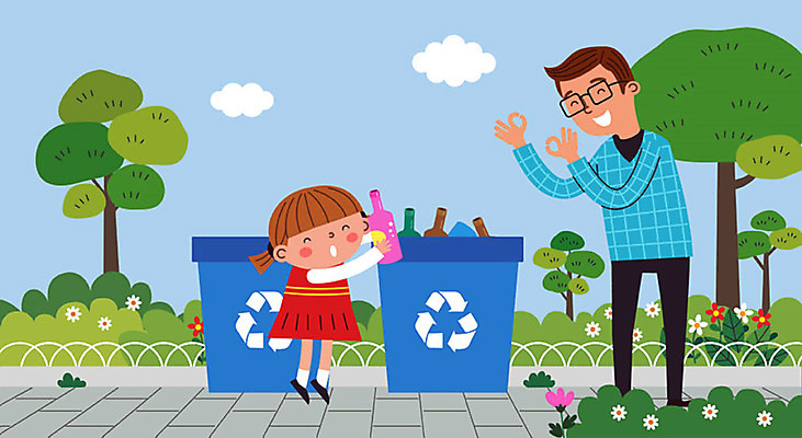 나무 구름 학생 여자 남자 꽃 어린이 일러스트 사람 소녀 성인 두명 재활용 기쁨 쓰레기통 쓰레기 즐거움 분리수거 공병 바른생활 칭찬 스쿨팩 재활용표시 국내일러스트 AI파일 자연요소 식물 감정 표시 친환경 병_담는 파일형식 벡터