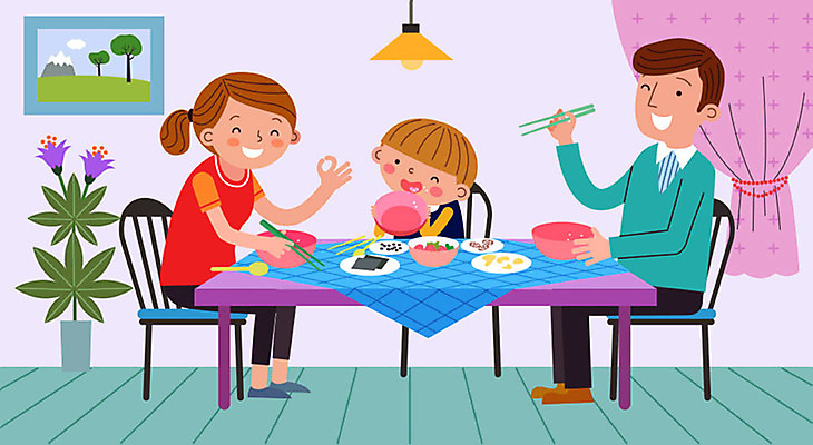 학생 그릇 여자 남자 화분 아들 어린이 액자 의자 일러스트 젓가락 가족 식탁 엄마 반찬 사람 앉기 소년 성인 세명 식사 기쁨 예절 커튼 아빠 즐거움 바른생활 식사예절 칭찬 스쿨팩 국내일러스트 AI파일 식기 감정 음식 가구 관계 모션 탁자 수저 파일형식 벡터