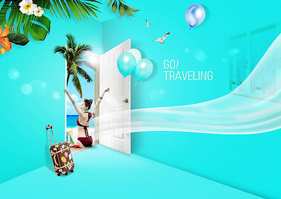 PSD 편집이미지 여자 바다 여행 잎 갈매기 한명 20대 성인 여름 파란색 여름휴가 바캉스 야자수 손들기 문 캐리어 한국인 즐거움 풍선 성인여자한명만 트로피컬아트 이미지편집 나무 식물 1 계절 감정 컬러 모션 조류 휴가 사람 동양인 청년 여행가방 그림 여자한명만 성인여자만 파일형식 여름_계절