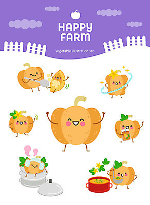 캐릭터 스티커 일러스트 호박 줄자 사람없음 세트 귀여움 숟가락 여러개 주스 냄비 유기농 찜기 이모티콘 채소캐릭터 호박꽃 호박죽 호박캐릭터 아기자기 일러캐릭터 AI파일 웰빙 꽃 음료 다수 컨셉 채소 주방용품 수저 자 솥 죽 파일형식 벡터