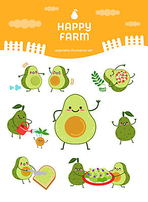 캐릭터 스티커 일러스트 씨앗 사람없음 세트 귀여움 여러개 샐러드 물뿌리개 식빵 유기농 과일캐릭터 아보카도 이모티콘 아보카도캐릭터 아기자기 일러캐릭터 AI파일 식물 웰빙 음식 빵 다수 컨셉 과일 파일형식 벡터