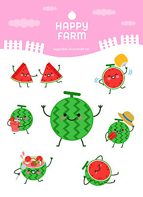 캐릭터 스티커 일러스트 아이스크림 여름음식 수박 사람없음 세트 귀여움 여러개 부채 유기농 과일캐릭터 이모티콘 수박주스 수박캐릭터 수박화채 아기자기 제철과일 과채 일러캐릭터 AI파일 웰빙 음식 다수 컨셉 채소 과일 디저트 과일주스 제철 화채 파일형식 벡터 여름_계절