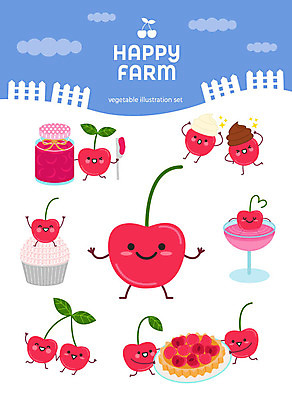 캐릭터 스티커 일러스트 사람없음 세트 귀여움 여러개 주스 체리 잼 컵케이크 유기농 과일캐릭터 이모티콘 체리캐릭터 타르트 아기자기 일러캐릭터 AI파일 웰빙 음료 빵 다수 컨셉 과일 케이크 소스_음식 파이_빵 파일형식 벡터