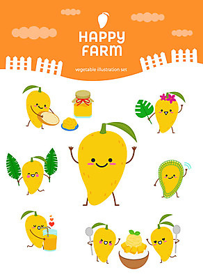 캐릭터 꽃 빵 스티커 잎 일러스트 여름음식 사람없음 세트 귀여움 숟가락 여러개 잼 유기농 과일캐릭터 망고 이모티콘 망고주스 망고빙수 망고캐릭터 제철음식 아기자기 일러캐릭터 AI파일 식물 웰빙 음식 다수 컨셉 수저 소스_음식 과일주스 열대과일 빙수 제철 파일형식 벡터 여름_계절