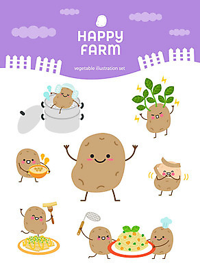 캐릭터 스티커 일러스트 감자 사람없음 세트 새싹 귀여움 여러개 감자튀김 껍질 수프 유기농 찜기 이모티콘 채소캐릭터 감자샐러드 아기자기 일러캐릭터 AI파일 식물 웰빙 다수 컨셉 채소 주방용품 샐러드 튀김 파일형식 벡터