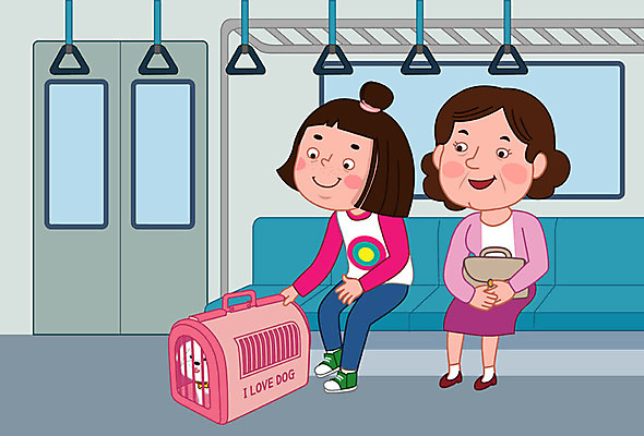 동물 한마리 여자 반려견 일러스트 사람 성인 두명 일상 반려동물 예절 전철 강아지 반려 이동가방 성인여자만 로드에티켓 펫티켓 국내일러스트 AI파일 1 육상교통 가방 대중교통 라이프 개 여자만 성인만 파일형식 벡터 반려용품