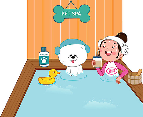 동물 한마리 여자 반려견 일러스트 한명 사람 성인 일상 반려동물 스파 목욕 강아지 즐거움 반려 성인여자한명만 국내일러스트 AI파일 1 감정 라이프 청결 개 여자한명만 성인여자만 파일형식 벡터