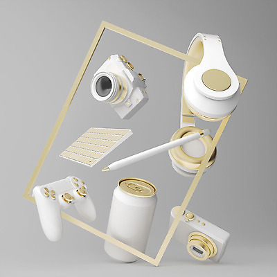 PSD 편집이미지 그래픽백그라운드 취미 사람없음 그래픽 펜 3D 카메라 사각형 헤드폰 헤드셋 금색 흰색 키보드 캔 디지털카메라 게임기 디지털합성 오브젝트 조이스틱 입체도형 편집3D 도형 컬러 음향기기 백그라운드 전자제품 필기구 입체 파일형식