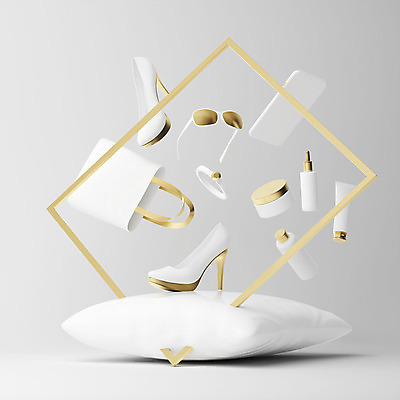 PSD 편집이미지 구두 쿠션 그래픽백그라운드 팔찌 사람없음 그래픽 스마트폰 쇼핑 선글라스 쇼핑백 3D 사각형 화장품 금색 흰색 반지 선크림 디지털합성 오브젝트 로션 입체도형 편집3D 도형 안경 컬러 백그라운드 신발 가방 장신구 핸드폰 스마트기기 뷰티 입체 파일형식