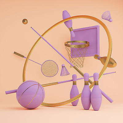 PSD 편집이미지 그래픽백그라운드 취미 사람없음 그래픽 3D 보라색 금색 원형 볼링핀 볼링 셔틀콕 디지털합성 오브젝트 당구공 배드민턴 당구대 볼링공 농구대 입체도형 편집3D 도형 스포츠용품 컬러 백그라운드 공 구기 볼링용품 당구 골대 입체 당구용품 파일형식
