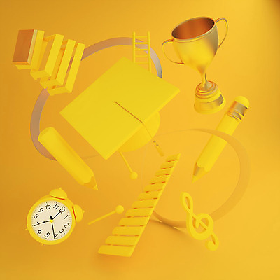 PSD 편집이미지 교육 음악 시계 그래픽백그라운드 음표 학사모 사다리 사람없음 그래픽 연필 노란색 3D 공책 금색 트로피 디지털합성 오브젝트 실로폰 입체도형 편집3D 도형 모자_잡화 기호 컬러 백그라운드 졸업 문화예술 문구용품 학용품 타악기 필기구 도구 상_우승 입체 파일형식
