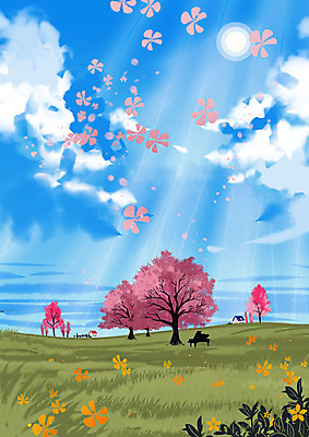 PSD 구름 꽃잎 악기 백그라운드 일러스트 하늘 초원 사람없음 햇빛 태양 맑음 봄 벚꽃 건반 피아노 벚나무 언덕 계절백그라운드 봄배경 국내일러스트 자연요소 나무 계절 꽃 음악 날씨 건반악기 파일형식