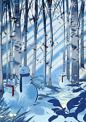 PSD 나무 백그라운드 겨울 일러스트 눈사람 사람없음 햇빛 설원 눈 눈송이 숲 계절백그라운드 겨울배경 국내일러스트 자연요소 식물 계절 날씨 눈_날씨 태양 파일형식