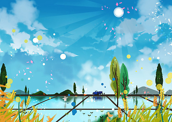 PSD 나무 구름 백그라운드 일러스트 하늘 논 사람없음 여름 햇빛 태양 맑음 트럭 벼 허수아비 계절백그라운드 모내기 국내일러스트 자연요소 식물 계절 농업 자동차 날씨 곡류 파일형식