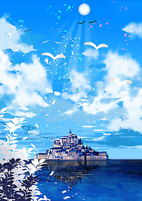 PSD 구름 꽃 바다 백그라운드 일러스트 갈매기 하늘 사람없음 여름 햇빛 태양 맑음 도시 시원함 계절백그라운드 국내일러스트 자연요소 식물 계절 조류 날씨 파일형식