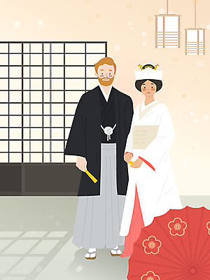 전신 서양인 외국인 백인 커플 여자 남자 행복 일러스트 따뜻함 서기 성인 두명 일본 등불 전통의상 일본인 전통혼례 국제결혼 베이지색 일본우산 황인 국내일러스트 AI파일 한국전통 전통 감정 아시아 컬러 결혼 우산 관계 모션 조명 사람 동양인 인종 전통의례 파일형식 벡터