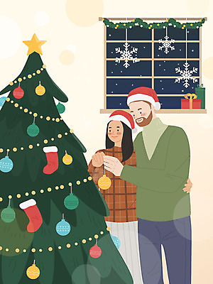서양인 외국인 백인 커플 여자 남자 행복 크리스마스 겨울 일러스트 산타모자 포옹 주택 따뜻함 사랑 동양인 성인 두명 장식 초록색 크리스마스트리 국제결혼 황인 국내일러스트 AI파일 모자_잡화 계절 기념일 감정 컬러 결혼 관계 안기 사람 인종 건물 파일형식 벡터