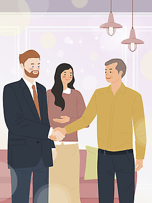 서양인 외국인 백인 커플 여자 남자 딸 행복 일러스트 가족 악수 주택 실내 따뜻함 동양인 성인 세명 부모 보라색 아빠 사위 국제결혼 황인 국내일러스트 AI파일 감정 컬러 결혼 관계 사람 인종 손짓 내부 건물 파일형식 벡터