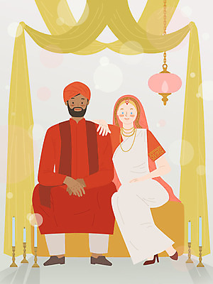 전신 서양인 외국인 백인 커플 여자 남자 행복 일러스트 중동 촛불 따뜻함 두건 앉기 성인 전통의상 인도인 전통혼례 국제결혼 인도전통의상 황인 어깨에손 국내일러스트 AI파일 한국전통 전통 감정 나라 결혼 초 관계 모션 사람 동양인 인종 전통의례 파일형식 벡터