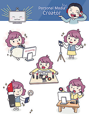 여자 스티커 일러스트 한명 사람 여러명 성인 스마트폰 컴퓨터 세트 화장 뷰티 화장품 립스틱 화장용품 즐거움 방송 이모티콘 인터넷방송 크리에이터 뷰티크리에이터 1인미디어 국내일러스트 AI파일 직업 1 감정 다수 전자제품 핸드폰 스마트기기 미용용품 파일형식 벡터