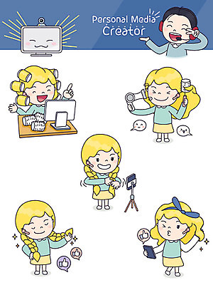 헤어스타일 여자 스티커 일러스트 사람 여러명 성인 스마트폰 컴퓨터 세트 뷰티 머리카락 카메라 머리띠 드라이어 미용사 즐거움 방송 헤어롤 머리손질 이모티콘 인터넷방송 크리에이터 1인미디어 국내일러스트 AI파일 직업 감정 다수 장신구 전자제품 핸드폰 스마트기기 머리 미용용품 파일형식 벡터