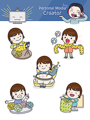 여자 스티커 일러스트 사람 여러명 성인 취미 세트 뜨개질 털실 즐거움 방송 자수 십자수 이모티콘 핸드메이드 인터넷방송 크리에이터 1인미디어 국내일러스트 AI파일 직업 감정 다수 실 파일형식 벡터